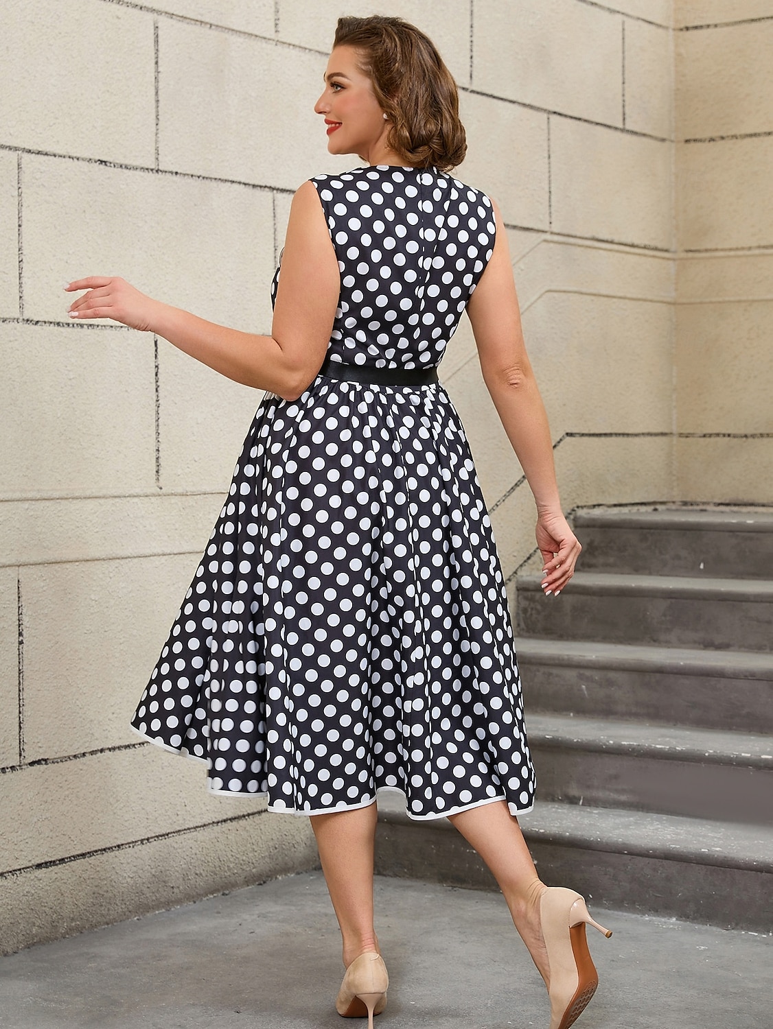 Retro Vintage 1950s Rockabilly Midi A Line Dress Flare Dress Plus Size With Belt Polka dots A-Line Women's Vacation Homecoming Party & Evening Adults Dress Belt Spring & Summer 2025 - $51.99 –P10