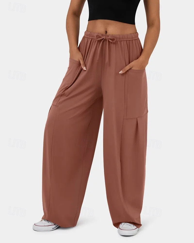 Per donna Gamba larga Pantaloni Eleganti Streetwear Casual Lunghezza intera Naturale Semplice Tasca Design con Coulisse Elastica Comodo Streetwear Ferie Rosso violaceo Nero Verde militare Marrone del 2025 a $22.99 –P1