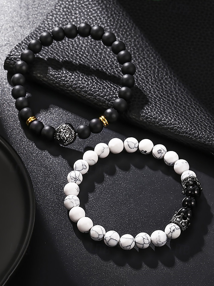 Herren Armband Armband-Set Schwarz-Weiß Naturstein Legierung Personalisierte Retro Ethnisch 2025 - $9.99 –P4