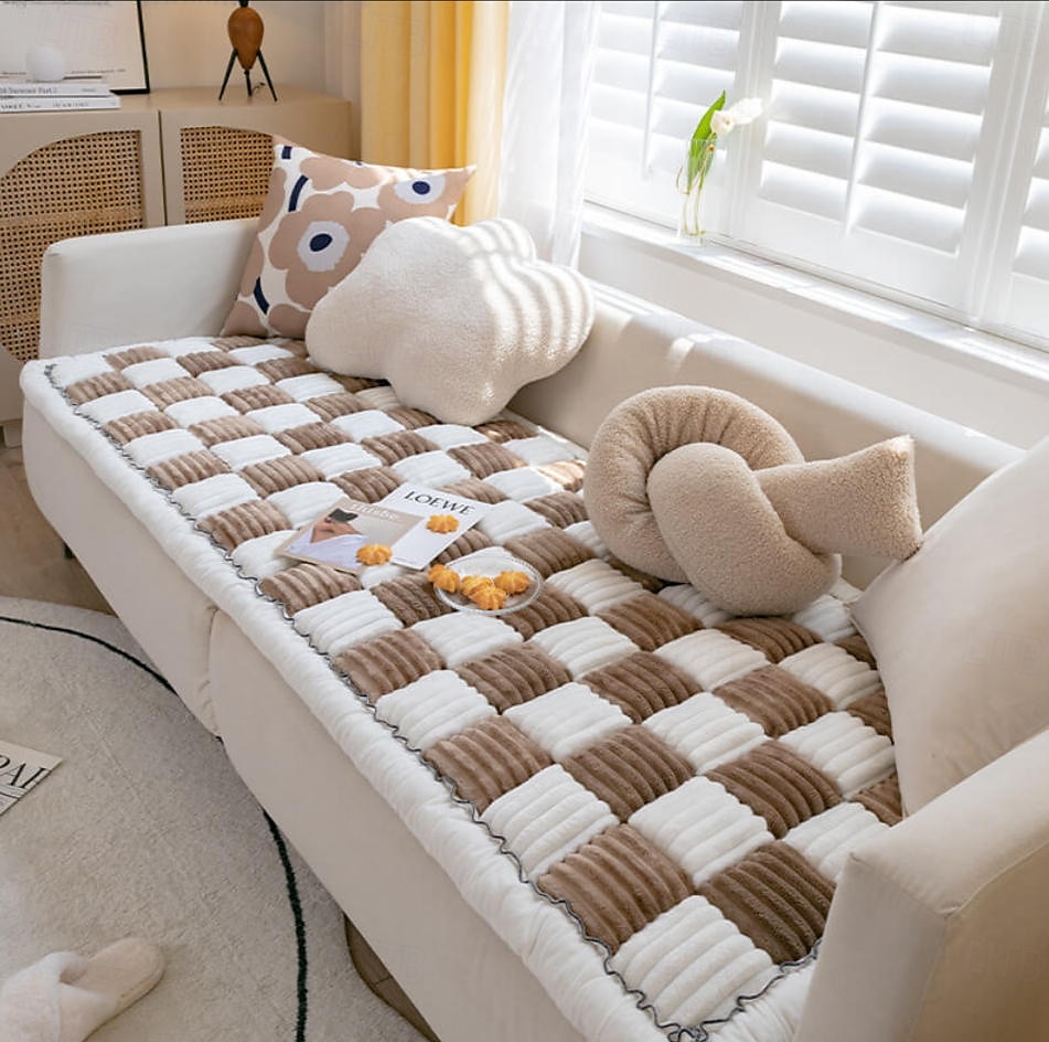 Copridivano per letto con motivo scozzese quadrato color crema, per cani e gatti del 2025 a $130.99 –P14