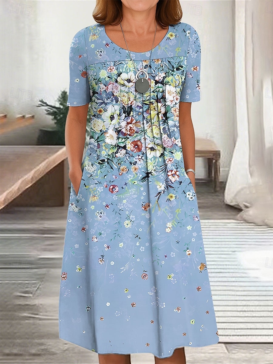 Damen Midikleid T-Shirt-Kleid A Linie Kleid Sommerkleid Urlaub Lässig Täglich Normale Passform Blumen Grafik Kurzarm Rundhalsausschnitt Rosa Blau Grün Sommer Frühling 2025 - $31.99 –P3