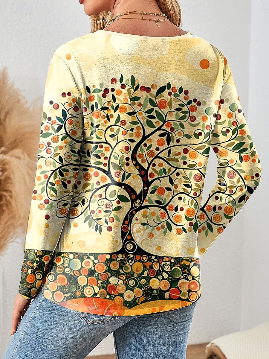 Femmes T-shirt Fleuri Graphique Élégant ancien Classique manche longue Col en V Hauts Réguliers Quotidien Week-end Fermeture éclair Imprimé Rose Claire Bleu Orange Vert Printemps Automne de 2025 ? $23.99 –P2