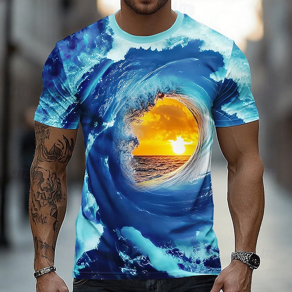Voor heren Oceaan 3D T-shirt Korte mouw T-shirt 3D-afdrukken Strakke ronde hals Overhemd overdreven Ontwerper Feest Straat Casual Geel blauw Oranje Zomer Lente Alle seizoenen Kleding S M L XL XXL XXXL 2025 - $17.99 –P4