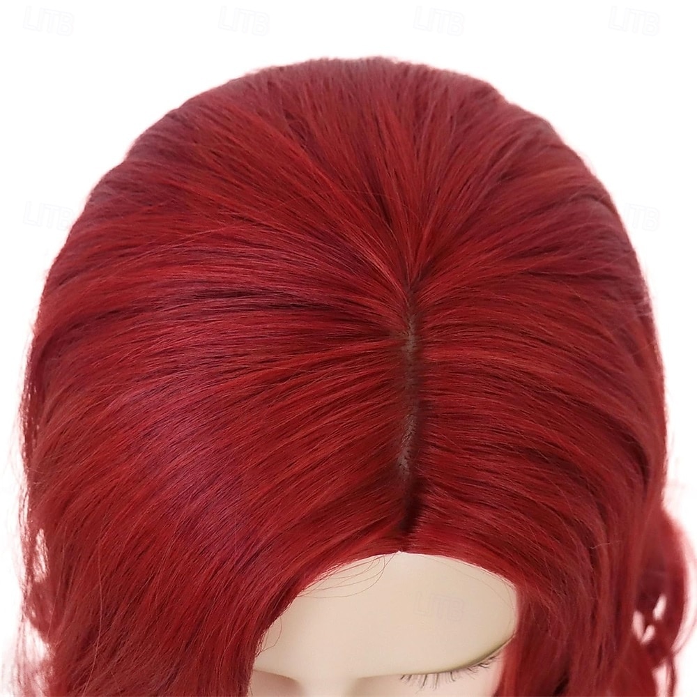 Perruques rouges chaudes de 22 pouces de long pour femmes perruque bouclée de partie latérale vague taille moyenne fibre synthétique cosplay lierre vénéneux perruque Ariel pour la fête costumée de 2025 ? $27.99 –P4