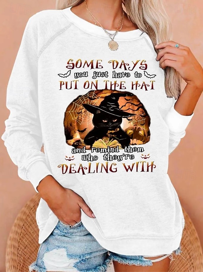 Sudadera de Mujer Halloween Pullover Moda Casual de Manga Larga Cuello Redondo Tops Regulares Impresión Casual Negra Blanca Azul Azul Oscuro Gris Verano Primavera Otoño 2026 - $27.99 –P5