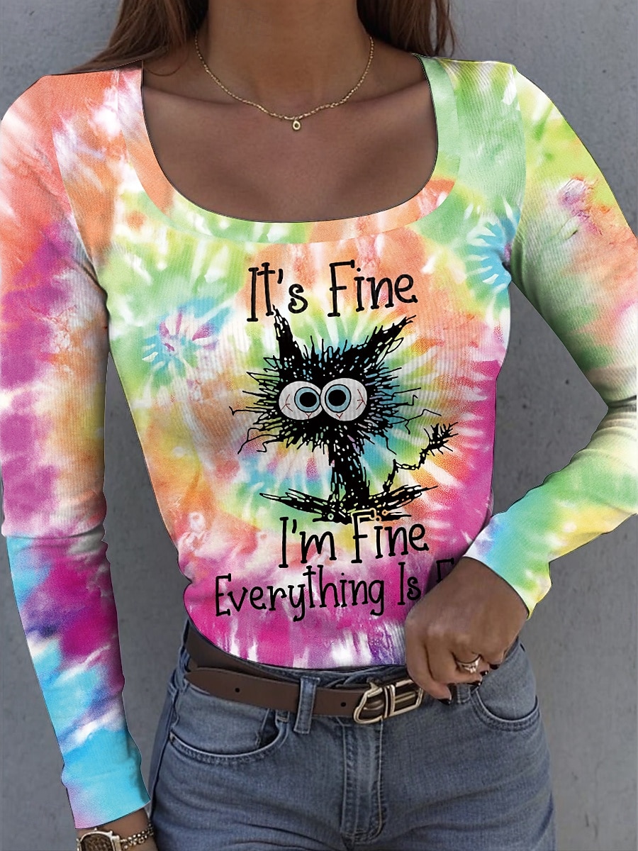 Dam T-shirt Långärmad Ribbad Grafisk Fyrkantig Hals Långärmad Avslappnad Ombre Abstrakt Regula Tops Dagstryck Röd Blå Grön Regnbåge Ljusblå Vår Höst Förvår 2025 - GBP £19.07 –P2