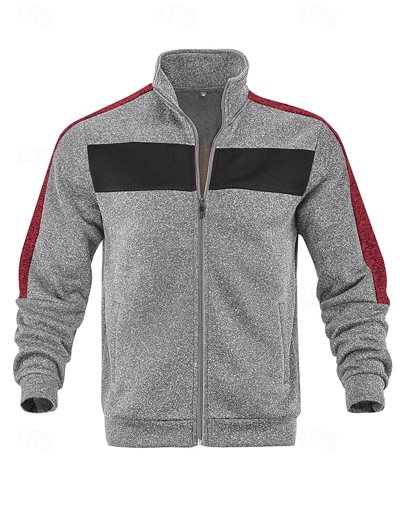 Herren Freizeitjacke Collegejacke Urlaub Täglich Atmungsaktiv Tasche Frühling Herbst Farbblock Mode Klassisch Stehkragen Regulär Schwarz Rote Grün Hellgrau Dunkelgray Jacken 2025 - $36.99 –P15
