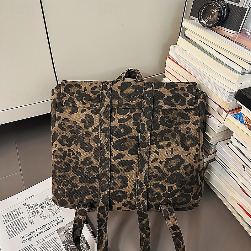Leopard Print Corduroy Backpack for Girls – Y2K Aesthetic School Bag for Students, Daily Use & Back to School Season 2025 - $32.99 –P3