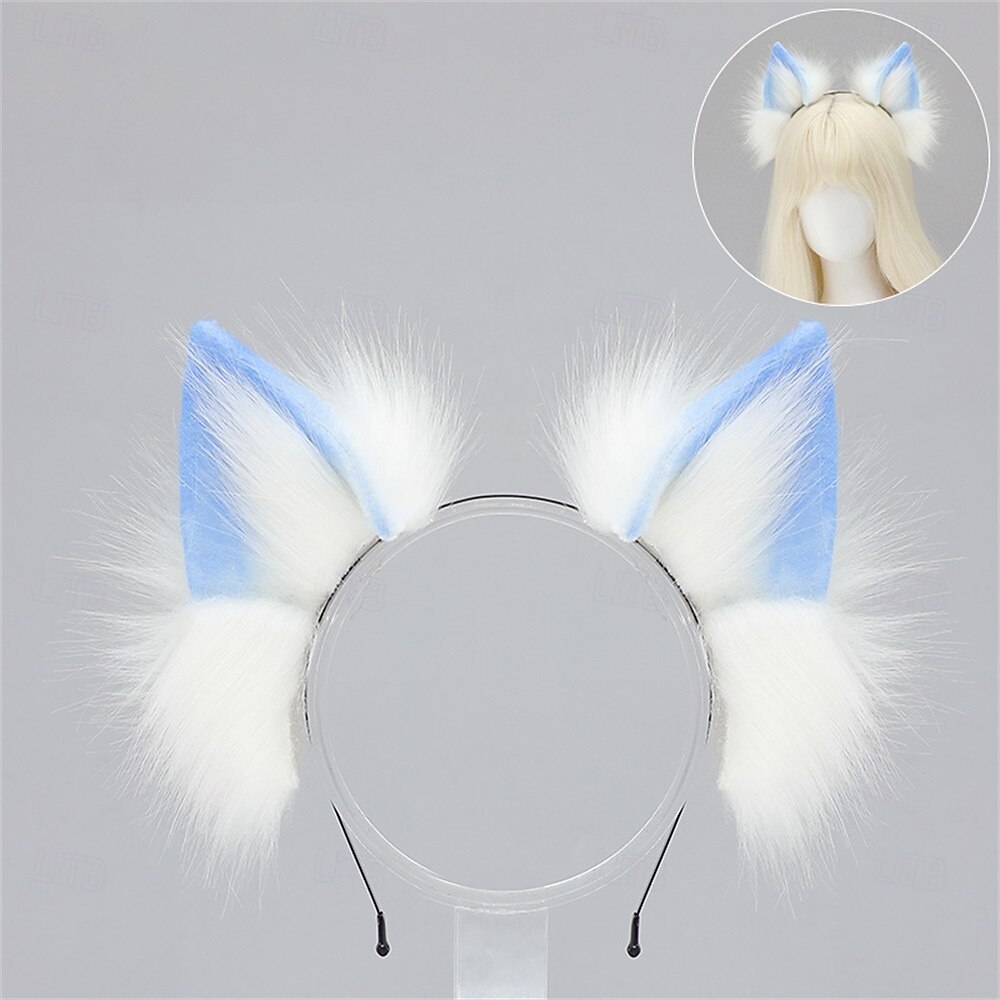 Fascia con orecchie da lupo realistiche – orecchie da volpe e lupo lolita fatte a mano per cosplay, stile kc, feste, convention e accessori per giochi di ruolo del 2025 a $30.99 –P11
