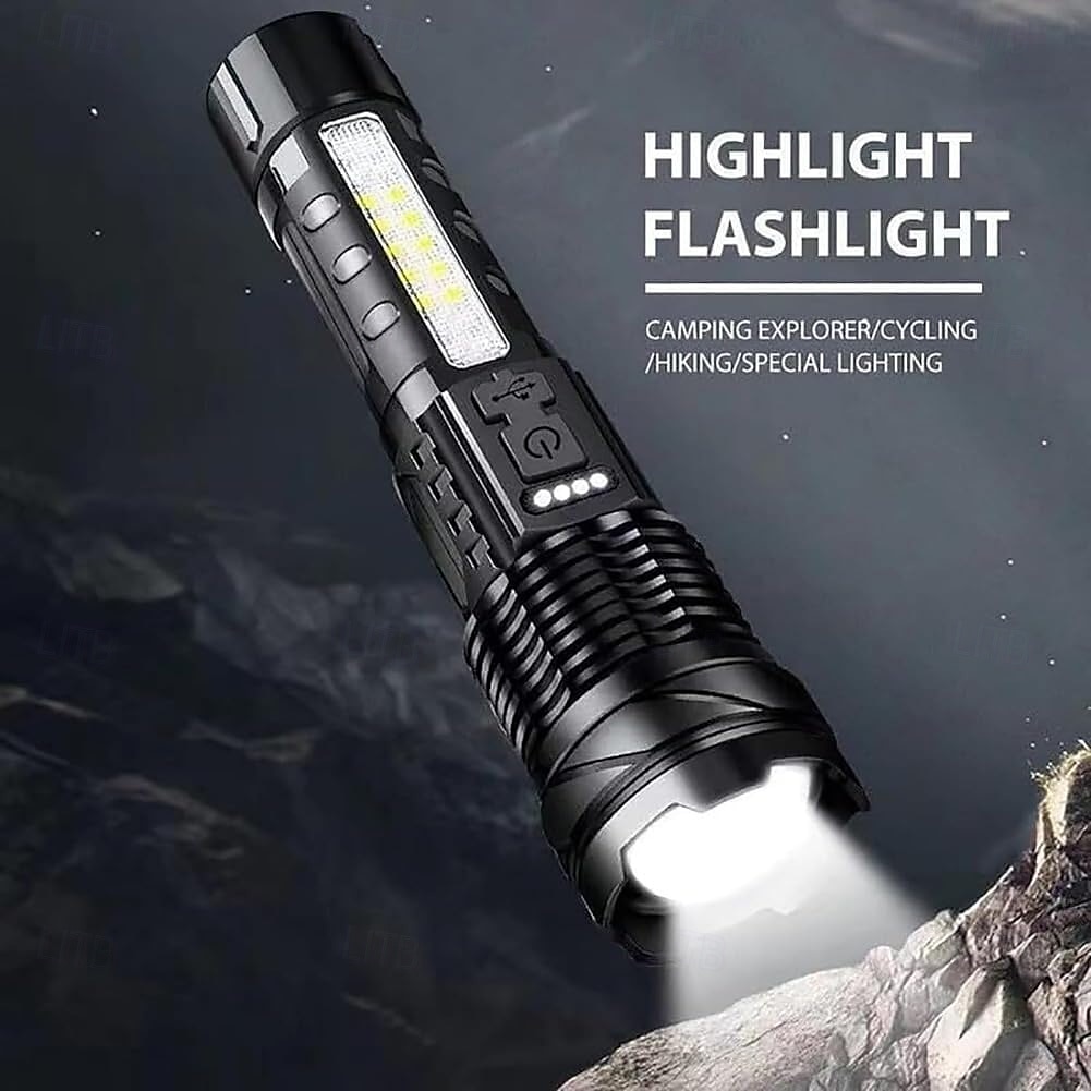 Lampe de poche tactique rechargeable, lampes de poche puissantes à haute luminosité avec 7 modes d'éclairage, feu latéral d'avertissement COB, étanchéité IPX6, faisceau zoomable, lampe de poche de 2025 ? $16.49 –P4