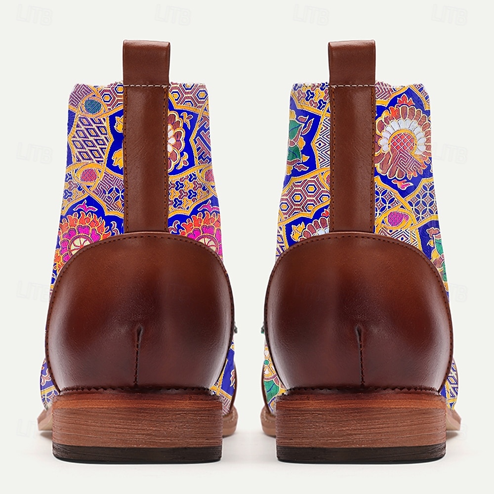 Botas masculinas coloridas de tecido jacquard com cadarço e mandala – botins de estilo étnico artístico para viagens, looks casuais e eventos culturais de 2025 por $54.99 –P4