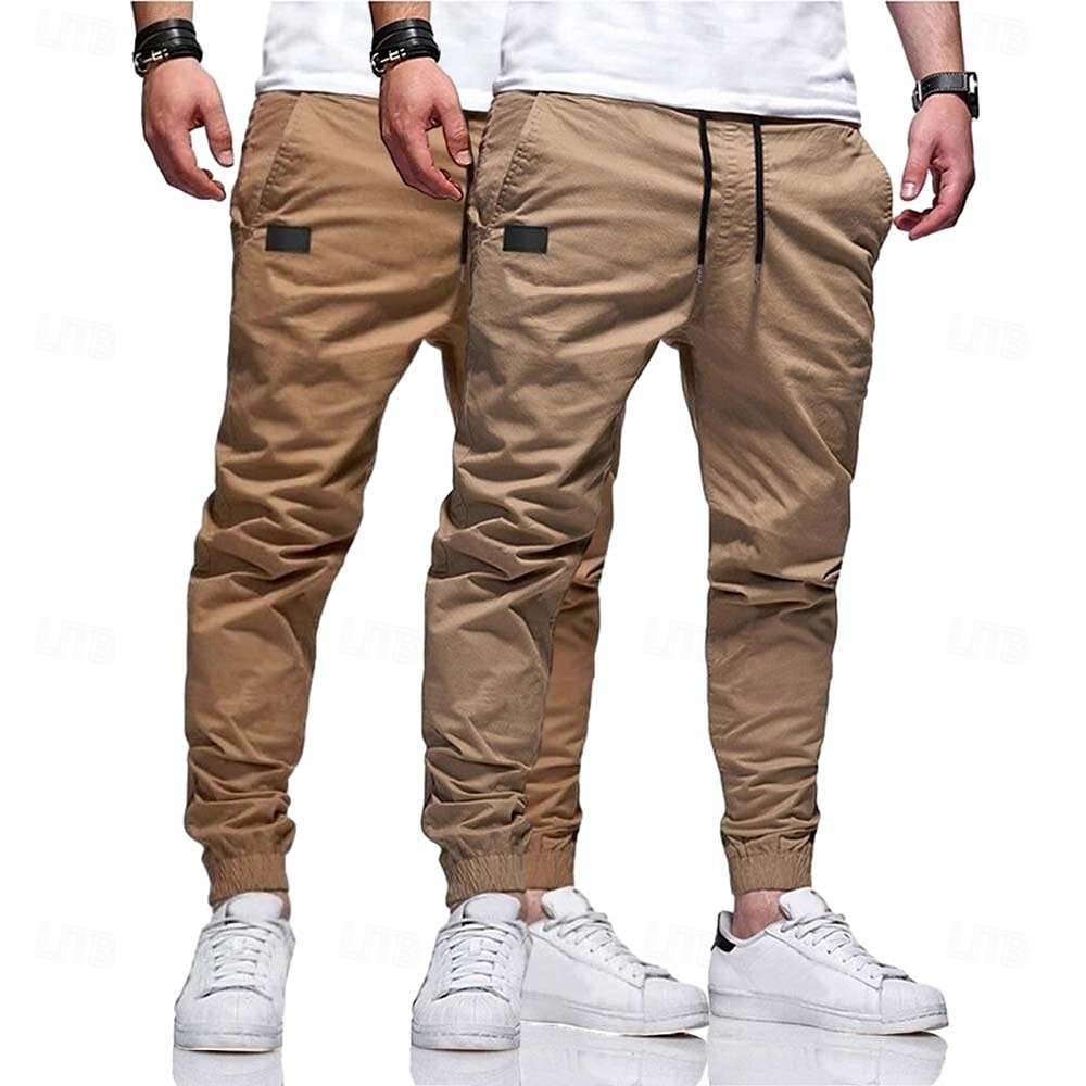 Homens Calças Cargo Calça cargo Corredores Calças Calça Chino Bolsos Com Cordão Punho com Elástico Tecido Comprimento total Esportes Corrida Férias Roupa de rua Cinza claro + azul Preto + Azul Marinho de 2025 por $27.99 –P9