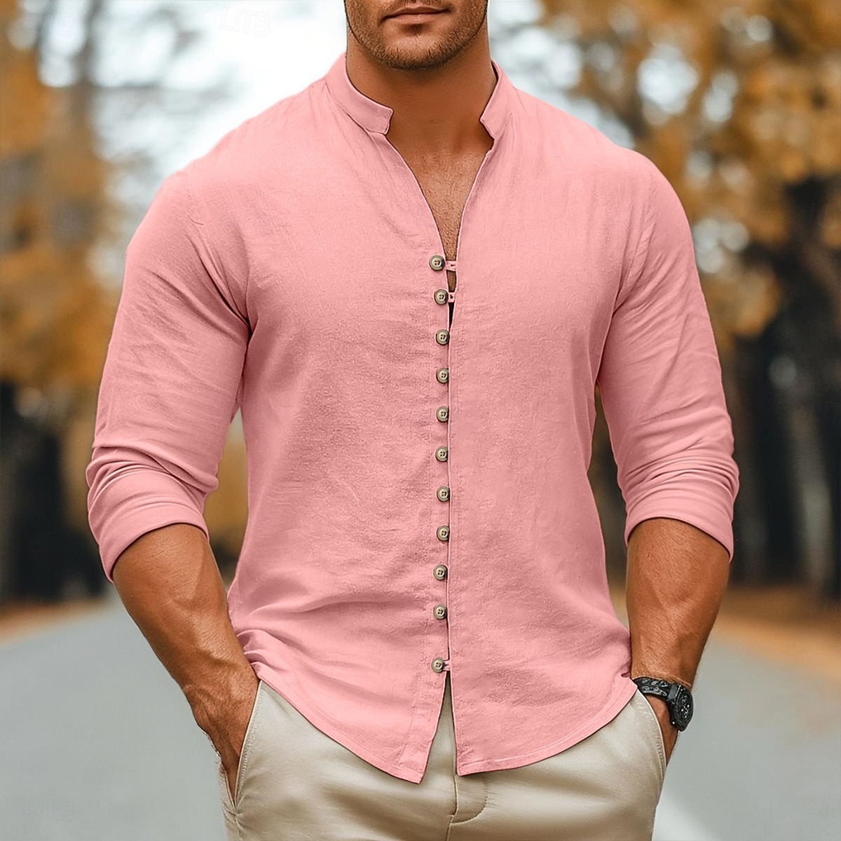 Per uomo Camicia Camicia di lino Camicia Estiva Camicia casual Camicia con Bottoni Semplice Casuale Quotidiano Bianco Rosa Verde Cachi Manica Lunga Collo alla coreana Primavera & Autunno Abbigliamento del 2026 a $24.99 –P11