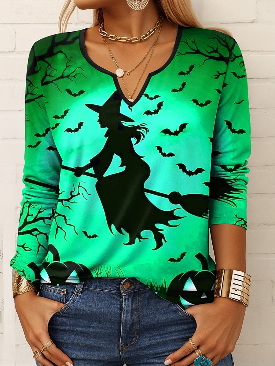 Halloween Pentru femei Tricou Ombre Grafic Geometric Epocă Stilat Clasic Manșon Lung Gât crestat Topuri obișnuite Zilnic Imprimeu Mov Portocaliu Trifoi Vară Primăvară Toamnă 2025 - $24.99 –P4