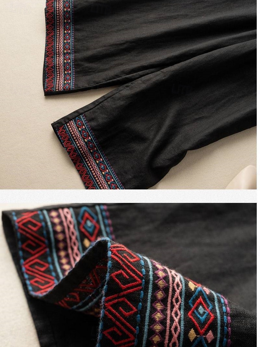 Per donna Pantaloni in cotone e lino Chinos Pantaloni Moda Stile Etnico Essenziale Lunghezza intera Vita Alta Floreale Ricamato Tasca Coulisse Comodità All'aperto Micro-elastico Vacanza Streetwear del 2025 a $23.99 –P9