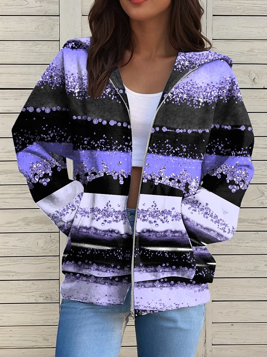 Womens hanorac cu fermoar geometric abstract activ casual maneci lungi cu gluga tops obisnuite Casual Holiday buzunar frontal roz albastru marin albastru violet verde Primavara Toamna 2025 - $26.99 –P5