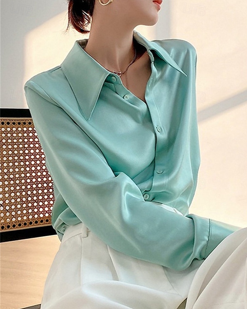 Per donna Camicia Semplice Elegante Moderno Manica Lunga Colletto a Camicia Top Regolari Quotidiano Ferie Bottoni Nero Bianco Verde Primavera Autunno del 2025 a $31.99 –P2