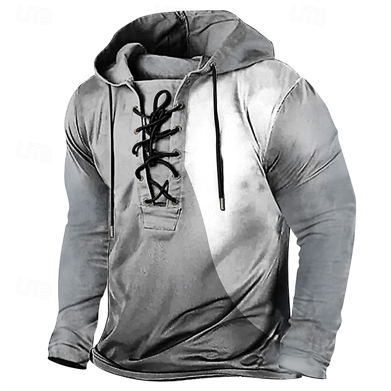 Men's T Shirt Tee Tee Top Long Sleeve Shirt Long Sleeve Hooded Spring Fall Color Block Vintage Designer Basic Lace up Vacation Street Going out Black Red Blue Top Tee for Men 2025 - $36.99 –P3