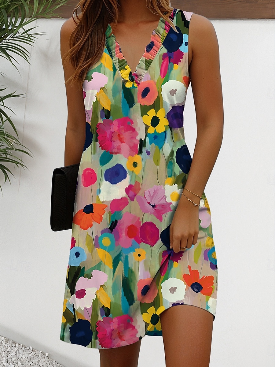 Femmes Mini Robe Robe d'Été Robe fourreau Occasionnel Boho Chaussures de plage Soirée Sortir Plage Coupe régulière Fleuri Graphique Sans manches Col en V Rouge Bleu Vert Kaki Été Printemps de 2025 ? $42.99 –P1