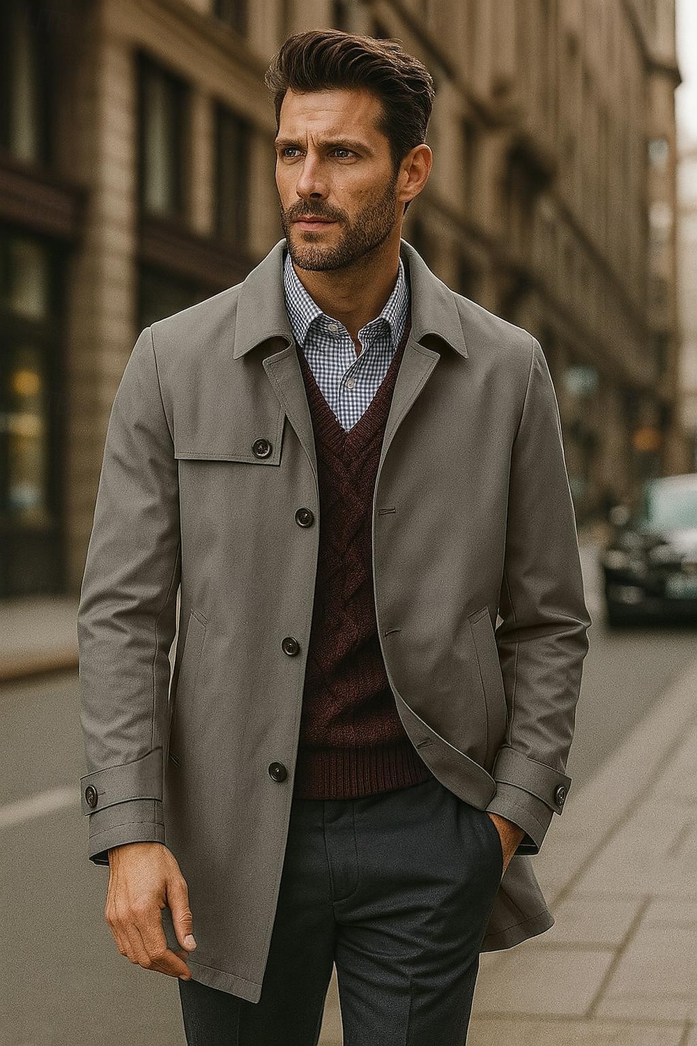 Herr Trenchcoat Formell Kontor Vår Höst Många årstider Polyester Ytterkläder Kläder Elegant Dagligen Ensfärgat Vik-över krage Enkelknäppt 2025 - $100.99 –P1