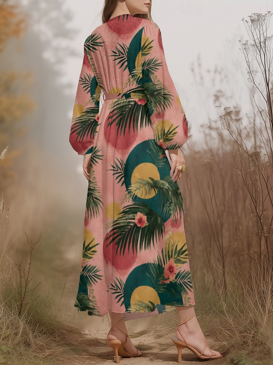 Damen Midikleid Freizeitkleid Chiffon Schwingkleid Modern Urlaub Täglich Wochenende Normale Passform Blumen Leopard Langarm V Ausschnitt Weiß Rosa Fuchsie Sommer Frühling Herbst 2025 - $31.99 –P6