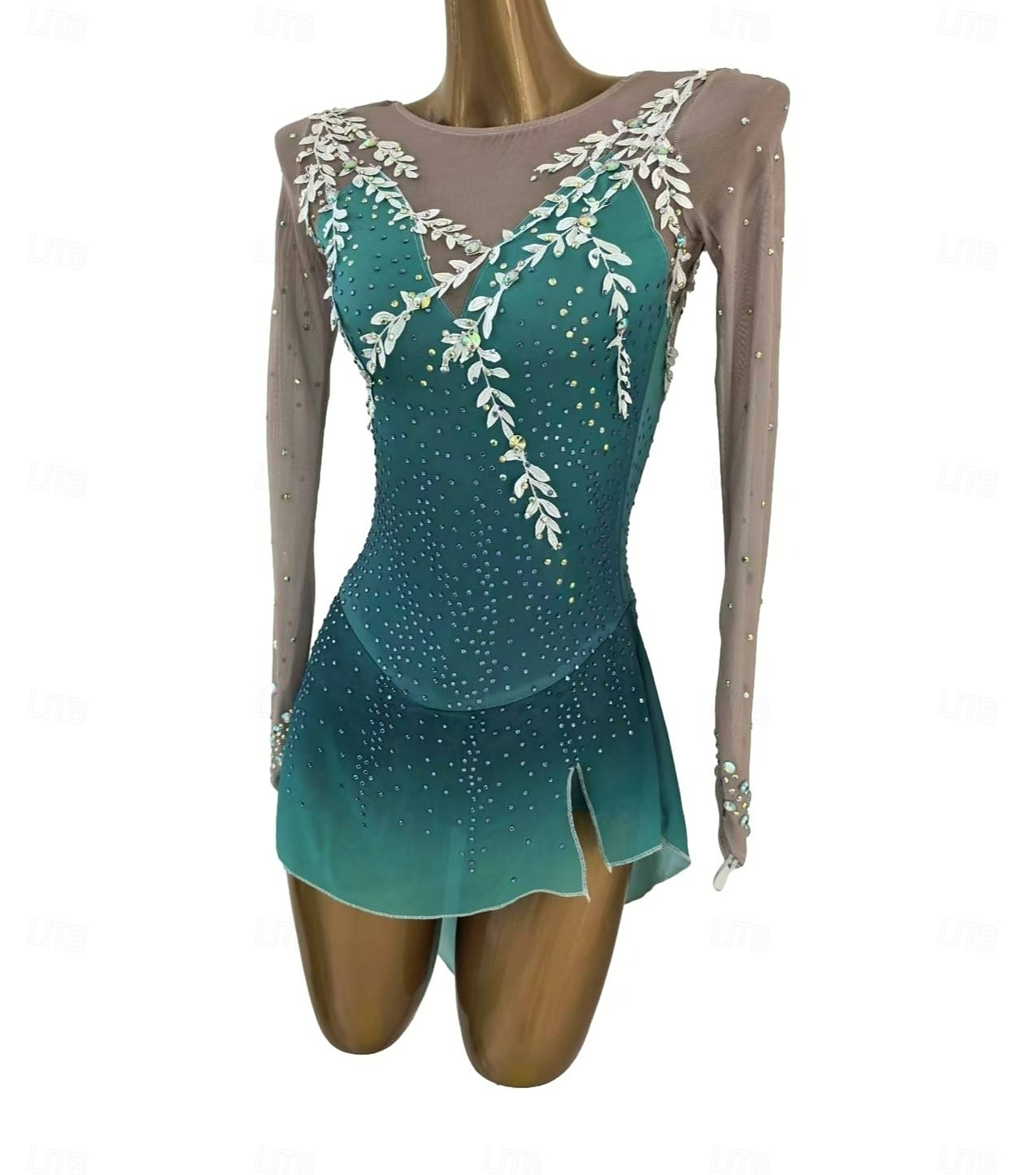 Vestido de patinaje artístico Mujer Chica Patinaje Sobre Hielo Vestidos Verde Espalda Abierta Costura asimétrica Malla Alta elasticidad Entrenamiento Competición Ropa de Patinaje Clásico Cristal 2026 - $268.19 –P2