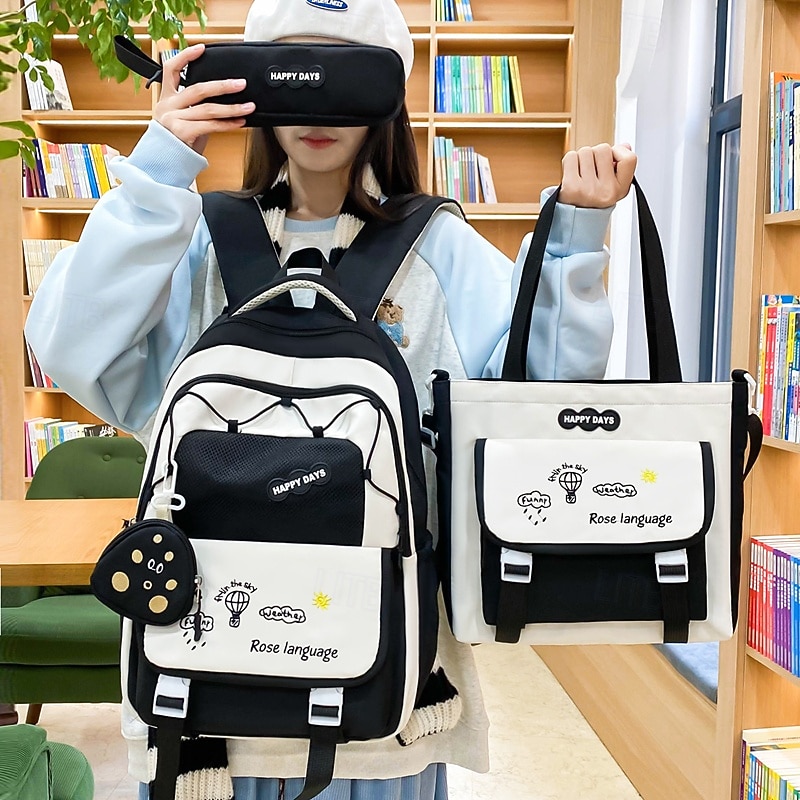 Back to School 3-Piece Yellow Backpack Set for Girls – Cute “Happy Days” School Bag with Tote, Pencil Case & Pouches – Lightweight Aesthetic Bookbag Kit 2026 - $34.99 –P1