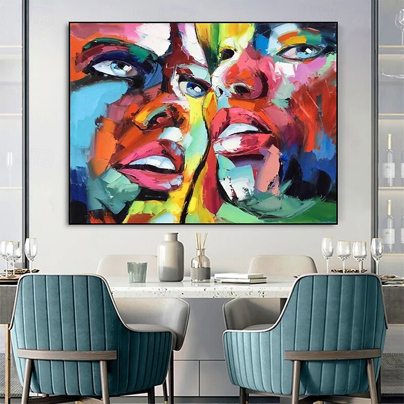 handgefertigtes Ölgemälde auf Leinwand, Wandkunst, Dekoration, modernes abstraktes Gesicht für die Inneneinrichtung, gerolltes, rahmenloses, ungedehntes Gemälde 2025 - $69.99 –P3