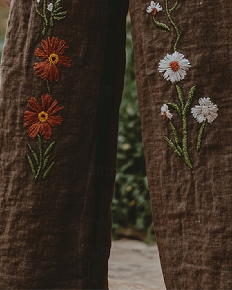 Women's Wide Leg Pants Trousers Palazzo Pants Fashion Boho Full Length High Waist Flower Elastic Waist Print Breathability Comfortable Street Daily Wear Going out dark brown Coffee Spring Fall 2025 - $32.99 –P4