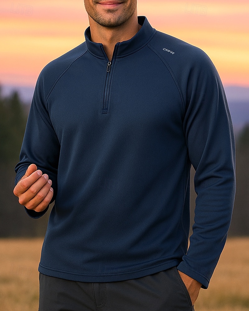Hombre Sudadera tipo jersey Camisa para senderismo cima de senderismo Manga Larga Escote Chino Camiseta Al aire libre Reductor del Sudor Transpirable Invierno Cremallera de un cuarto Poliéster Negro 2025 - $14.79 –P1