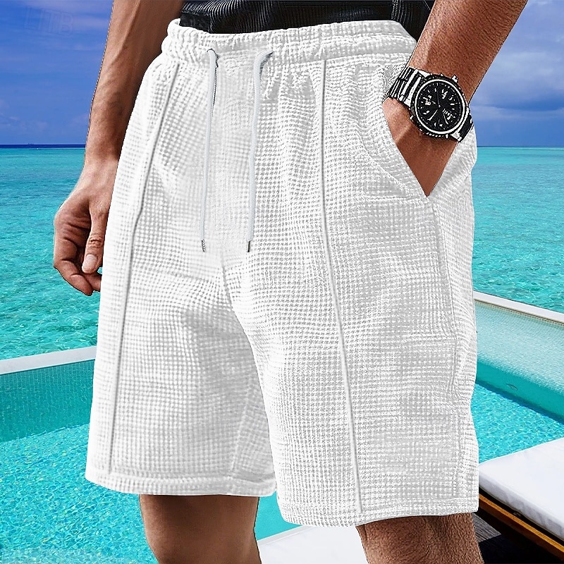 Voor heren Wafel korte broek Korte broek Zomer korte broeken Casual korte broek Zak Elastische taille Trekkoord Effen Comfort Ademend Korte Buiten Vakantie Sport Casual Zwart Wit 2026 - $17.99 –P1