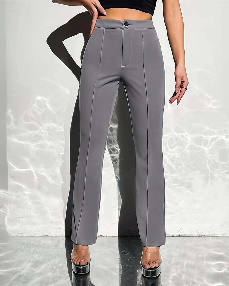 Mulheres Social Perna larga Calças Moda Roupa de rua Comprimento total Cintura Alta Tecido Bolsos Respirabilidade Confortável Rua Roupa Diária Para Noite Preto Azul Marinha Damasco Cinzento Primavera de 2025 por $18.99 –P1