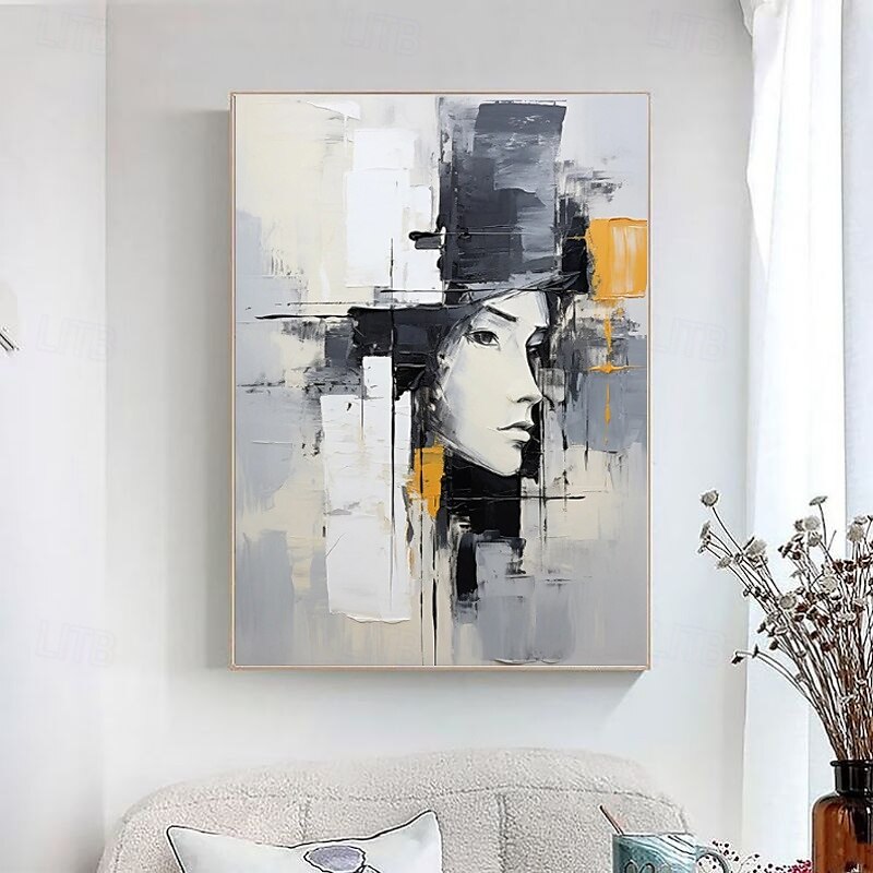 Dipinto a olio fatto a mano su tela, decorazione da parete, figura astratta in bianco e nero, per arredamento d'interni, dipinto appeso su telaio teso/dipinto arrotolato senza cornice. del 2025 a $41.99 –P4