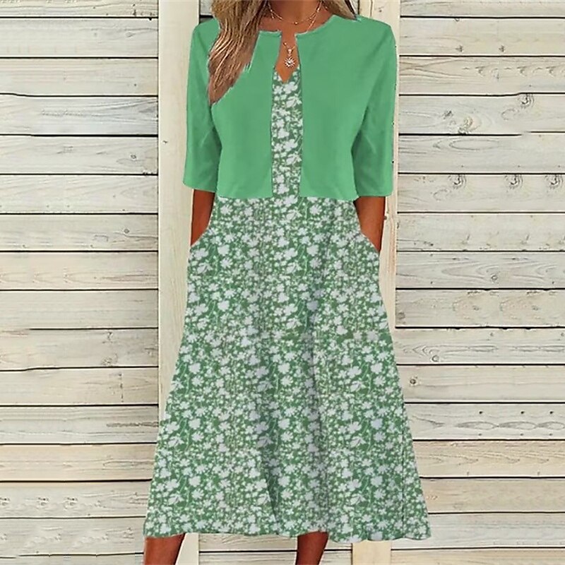 Damen Midikleid Freizeitkleid Kleid-Set Mode Modern Täglich Strand Wochenende Normale Passform Blume Halbarm V Ausschnitt Hellgrün Rosa Rote Blau Frühling Herbst 2025 - $29.99 –P5