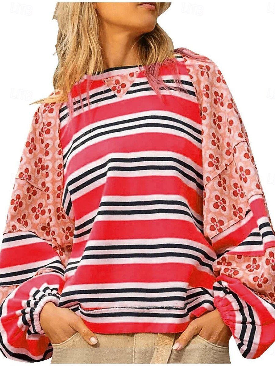 Pentru femei Hanorac pulover Geometric Dungi Casual Manșon Lung Stil Nautic Topuri obișnuite Stradă Zilnice Imprimeu Negru Verde Deschis Roșu-aprins Portocaliu Toamnă Iarnă 2025 - $39.99 –P11