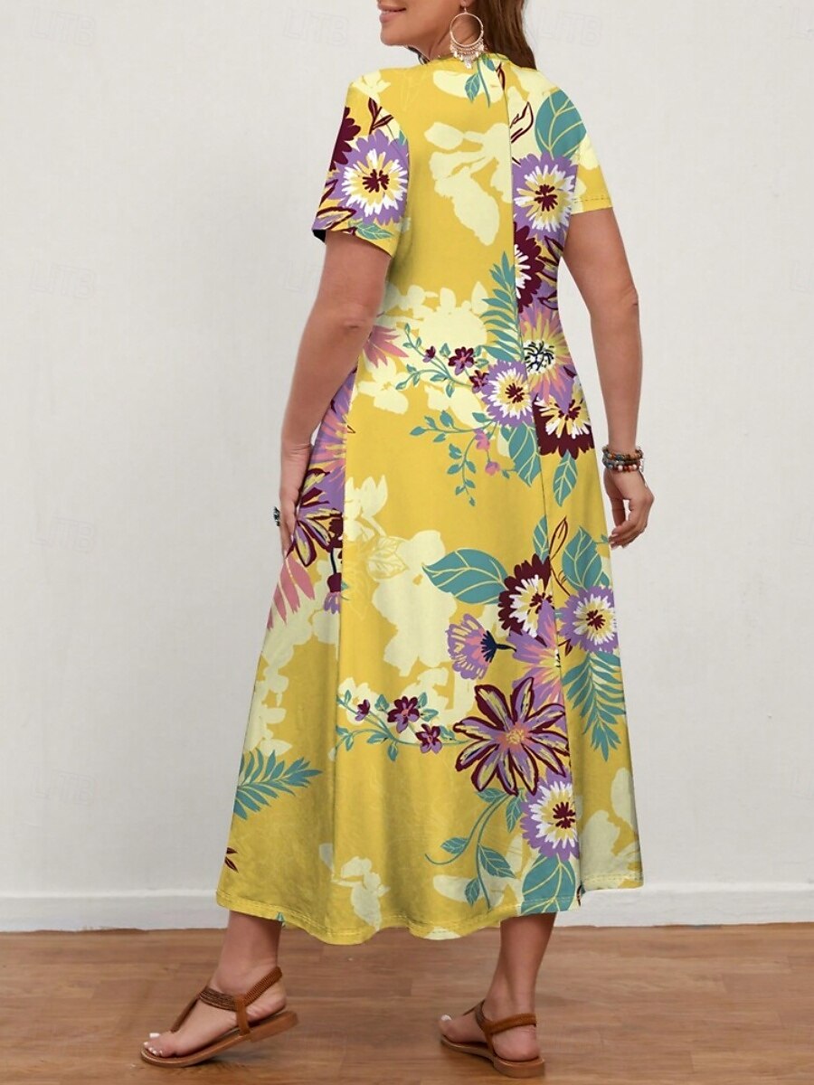 Damen Übergröße Freizeitkleid Ombre V Ausschnitt Kurzarm Sommer Frühling Mode Modern Lässig Maxikleid Ferien Wochenende Kleid 2025 - $28.99 –P7