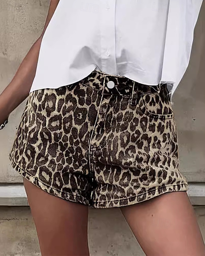Dámské Kraťasy Kalhoty Šik ven Na běžné nošení Krátký Přírodní Leopard Kapsy Elastický pas Pohodlný Pohodlné Dovolená Jdeme ven Hnědá Léto Běžný 2025 - $23.99 –P2