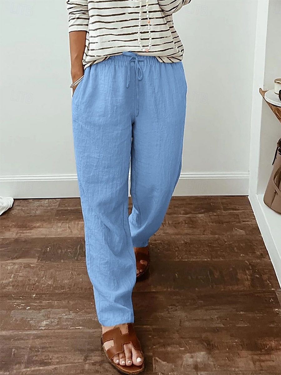 Mulheres Calças de linho de algodão Calças Roupa de rua Casual Longas Cintura Alta Tecido Bolsos Design de cordão elástico Corte alto Respirabilidade Macio Micro-Elástica Rua Roupa Diária Preto de 2025 por $24.99 –P2