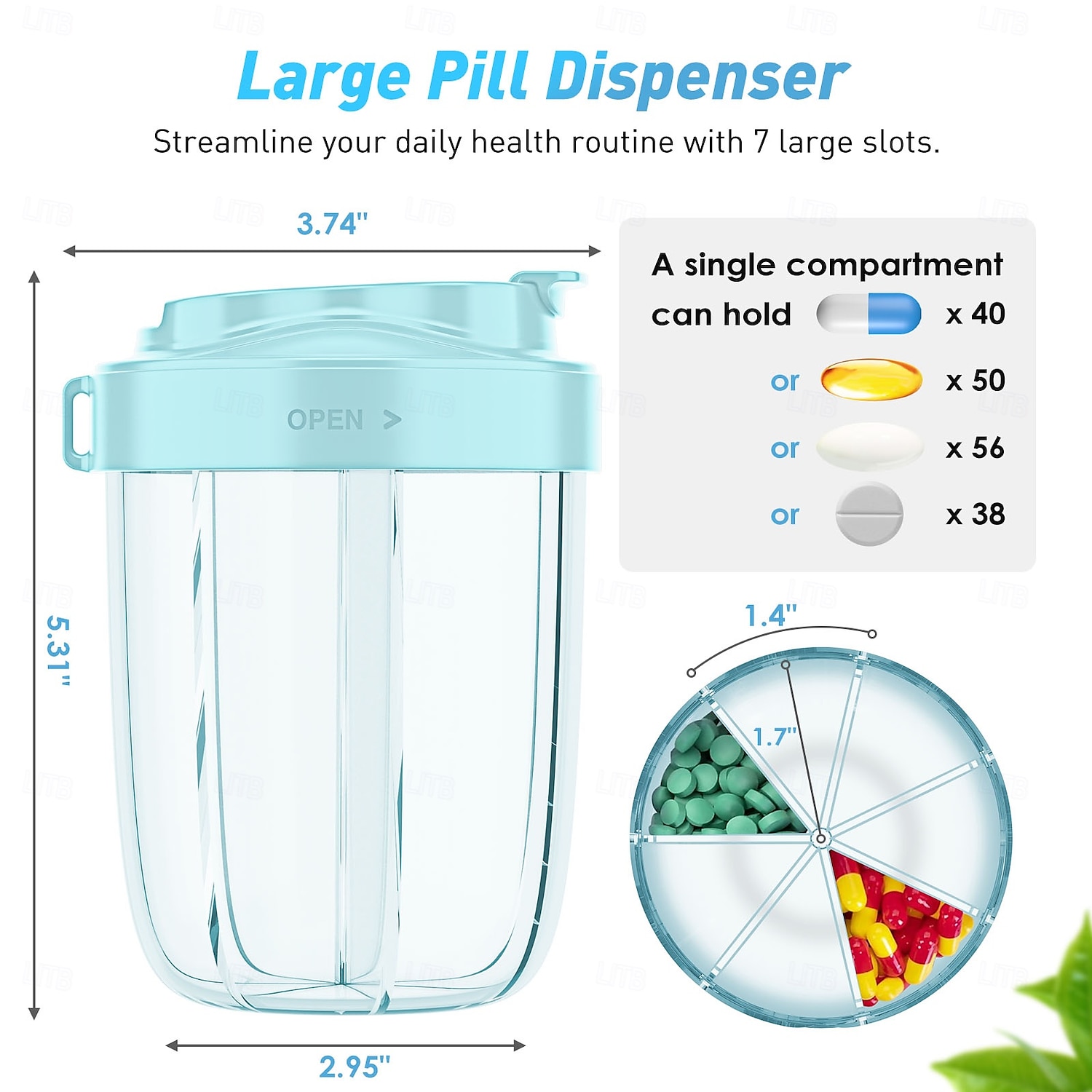 7 Fächer, große Kapazität, Pillenbehälter, Aufbewahrungstabletten, Vitamine, Medikamente, Fischöle, tragbarer Reisehalter, Medikamentenspenderbox 2025 - $21.99 –P10