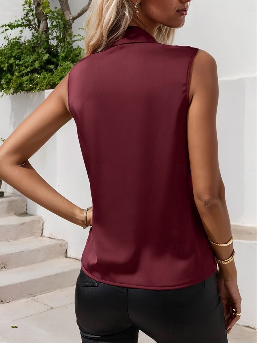 Per donna Canotta a canotta Semplice Elegante Moderno Senza Maniche Scollo a Cascata Top Regolari Quotidiano Ferie Arricciato Vino Blu Verde Estate del 2025 a $23.99 –P2