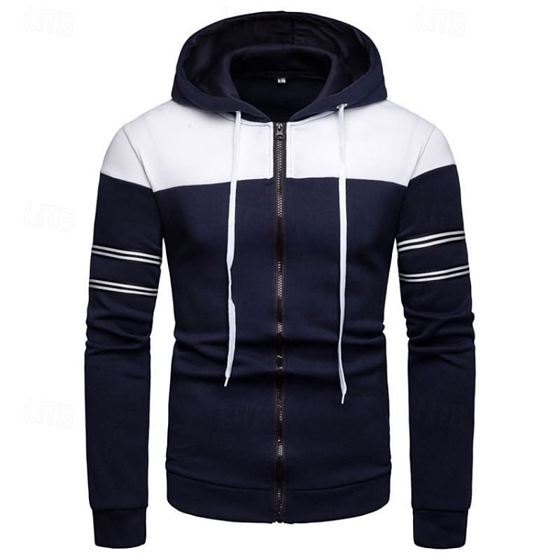 Hombre Sudadera Sudadera con capucha y cremallera completa Negro Azul Marino Azul Piscina Naranja Con Capucha Plano Retazos Cremallera Bloque de Color Deporte Casual Diario Ropa de calle Fresco Ropa 2025 - $23.99 –P3