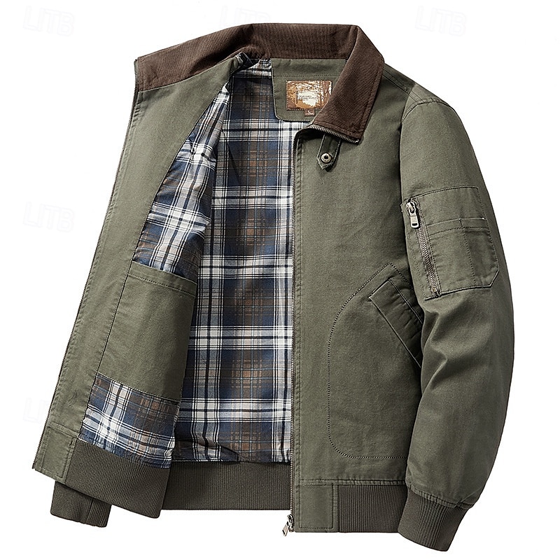 Herren Bomberjacke Freizeitjacke Urlaub Täglich Tasche Frühling Herbst Einfach Mode Klassisch Revers Regulär Schwarz Kamel Armeegrün Beige Jacken 2025 - $58.99 –P6