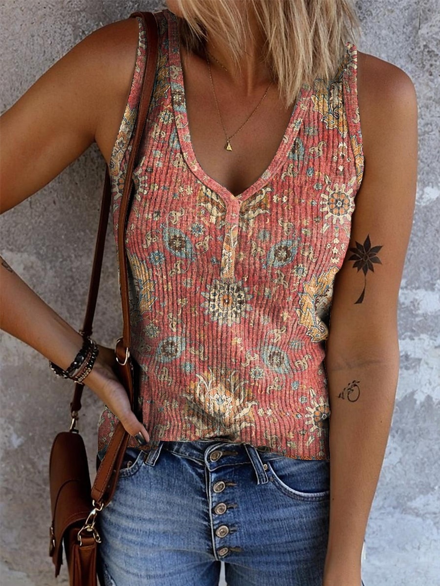Per donna Canotta a canotta Grafico Geometrico Astratto Bohemien Vintage Elegante Senza Maniche Scollo a V Top Regolari Quotidiano Stampato Bianco Giallo Rosso Blu Arancione Estate Primavera del 2025 a $17.99 –P7