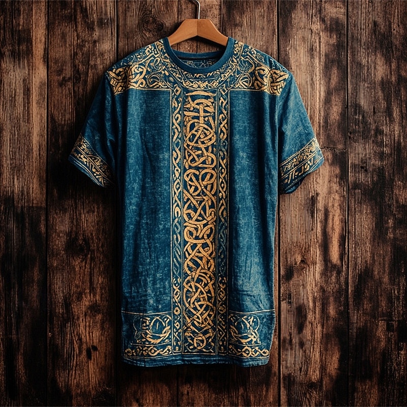 2026年 男性用 Tシャツ 半袖シャツ ティートップ 半袖 クルーネック 夏 トライバル ケルトノット ヴィンテージ デザイナー ベーシック プリント バケーション ストリート お出かけ ブルー ダークブルー メンズトップTシャツ  コレクション – $19.49 –P1