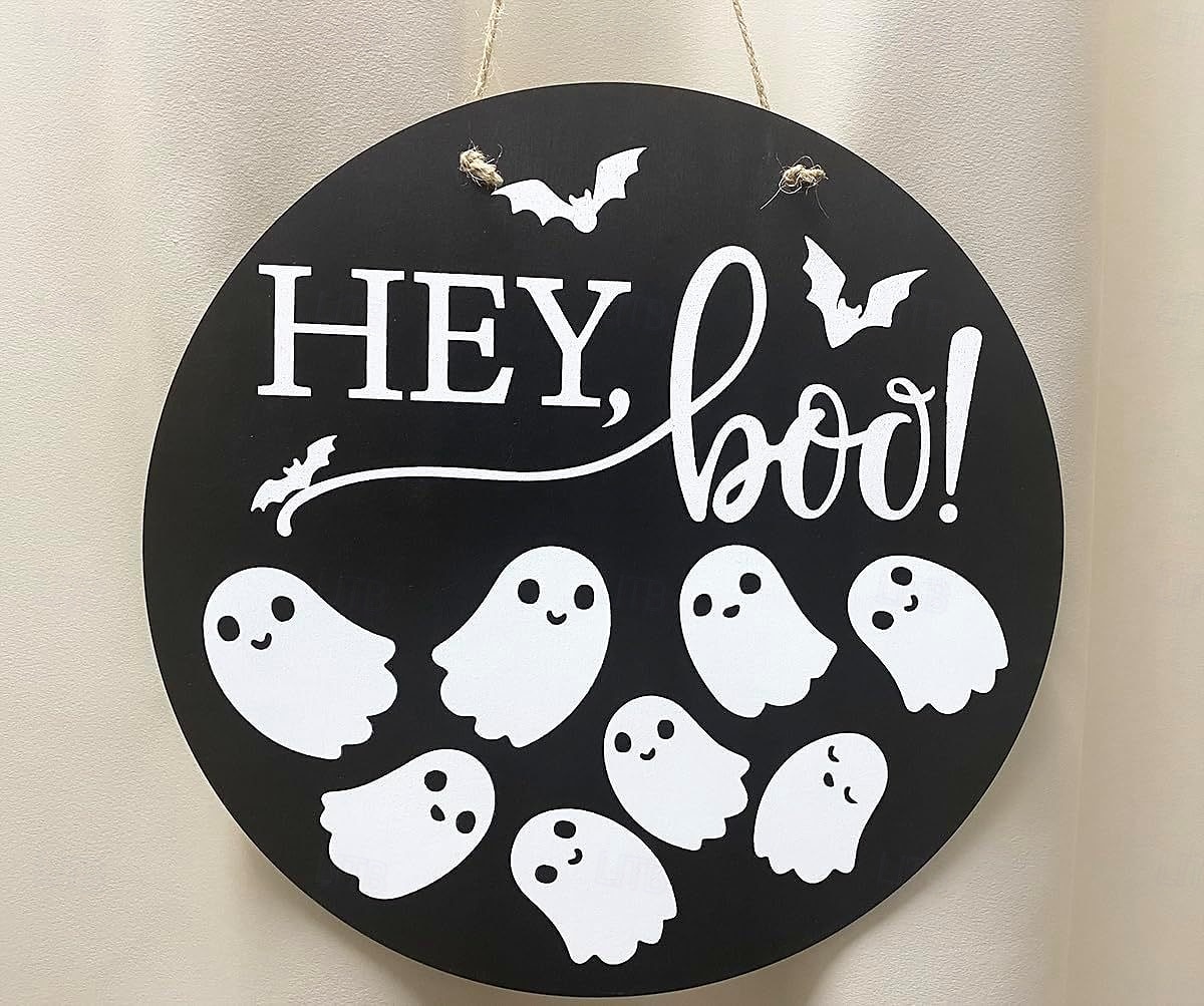 halloweeni fa üdvözlő ajtótábla, szellem, kísérteties bejárati ajtóra függő fali tábla, kültéri veranda, otthoni parti dekorációs koszorú 2025 - $13.99 –P2