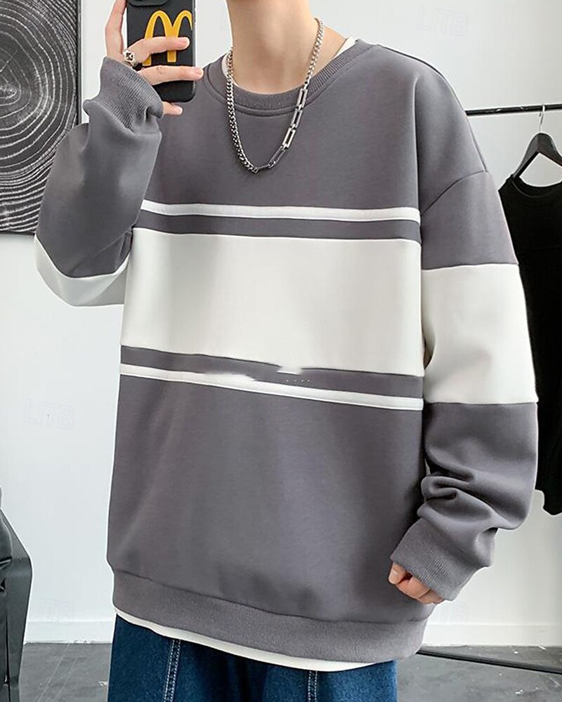 Herren Pullover Langarm Oberteil Athleisure Atmungsaktiv Leger Sportbekleidung Sportkleidung Patchwork Schwarz Beige Grau 2025 - $15.19 –P6