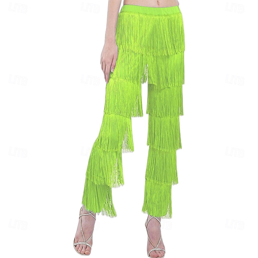 Pantalón de baile latino con borlas de 7 niveles BH1985 para mujer, pantalón de práctica profesional con flecos negros para adultos. 2026 - $35.99 –P7