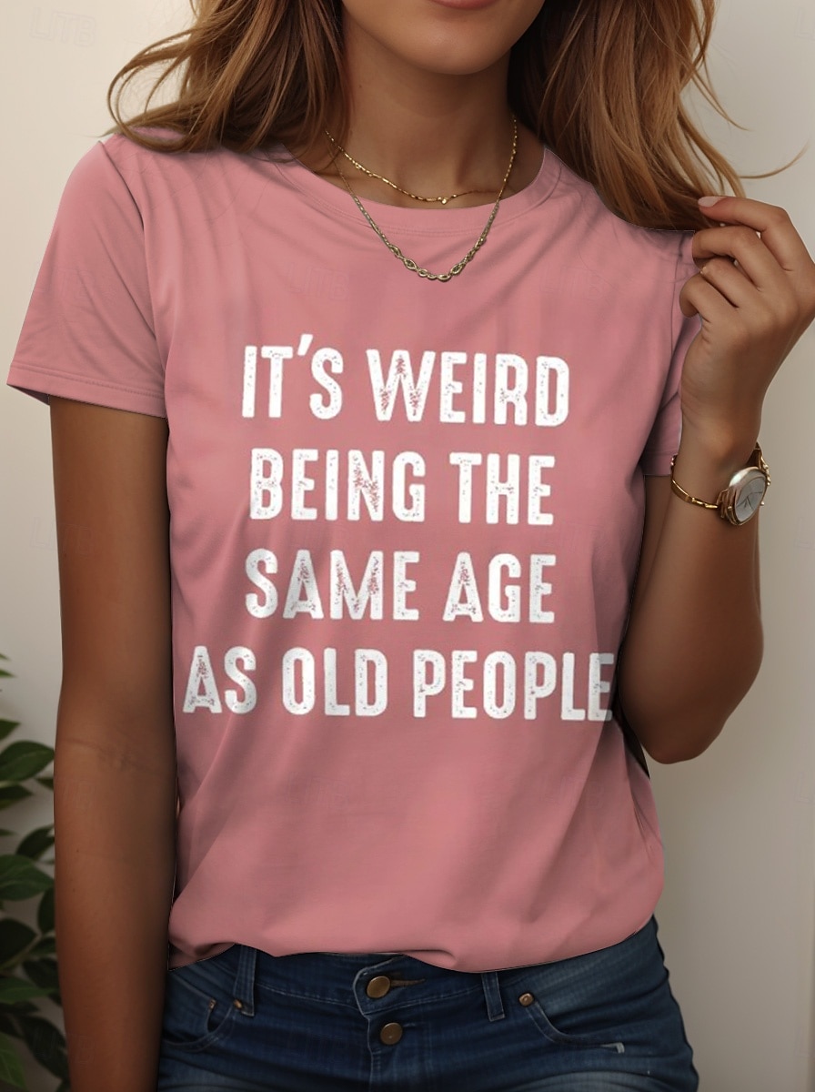 Oktoberfest Dame T skjorte Grafisk Bokstaver Årgang Stilfull Klassisk Kortermet Crew-hals Vanlige topper Daglig Helg Trykt mønster Svart Hvit Rosa Blå Lilla Sommer Vår IT'S WEIRD BEING THE SAME AGE 2025 - $19.99 –P7