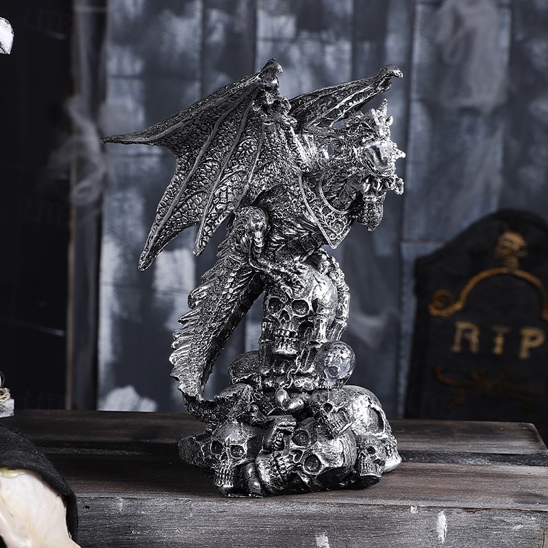 2025年 ハロウィン樹脂フィギュアスケルトン魔法のドラゴン像ゴシック樹脂工芸装飾家庭用ガーデン不気味なファンタジーオーナメントお化け屋敷ホリデーパーティーディスプレイアクセサリー  コレクション – $24.99 –P2