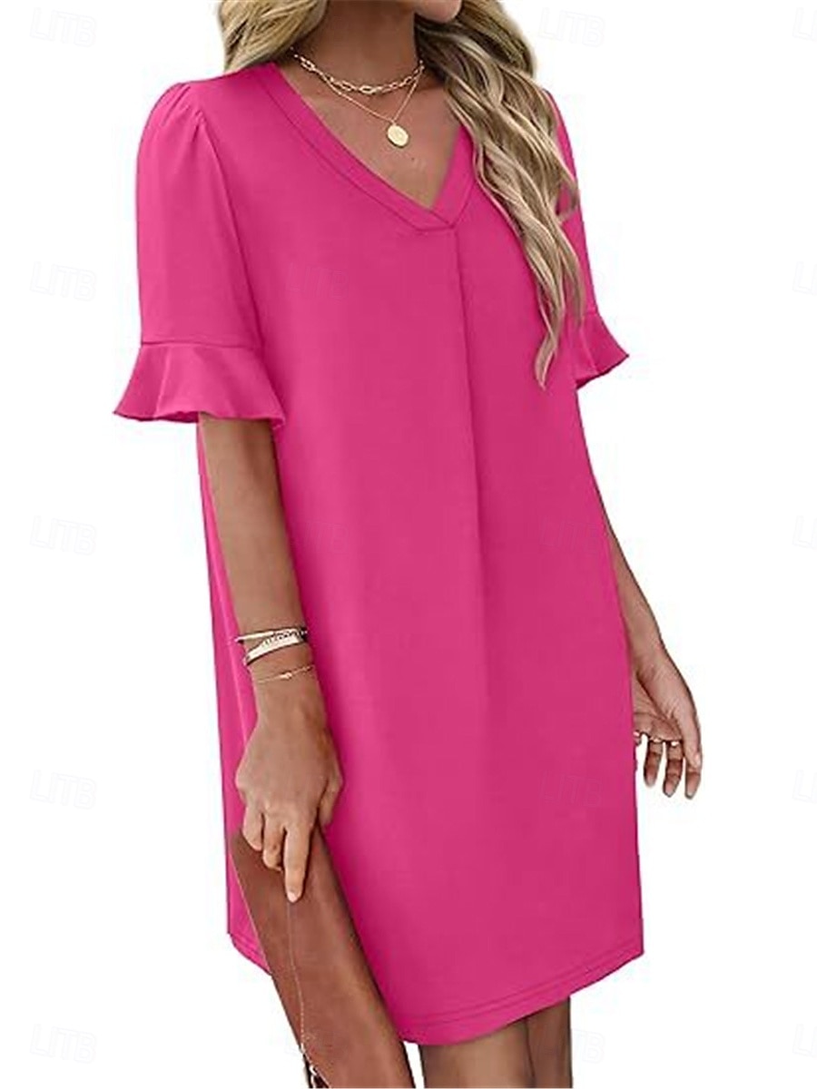 Damen Minikleid Sommerkleid Lässig Täglich Normale Passform Einfach Kurzarm V Ausschnitt Schwarz Blau Fuchsie Grün Sommer 2025 - $25.99 –P11